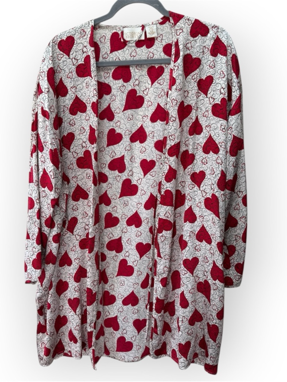 Vintage Victorias Secret gold label 1000% Silk heart pattern robe EUC